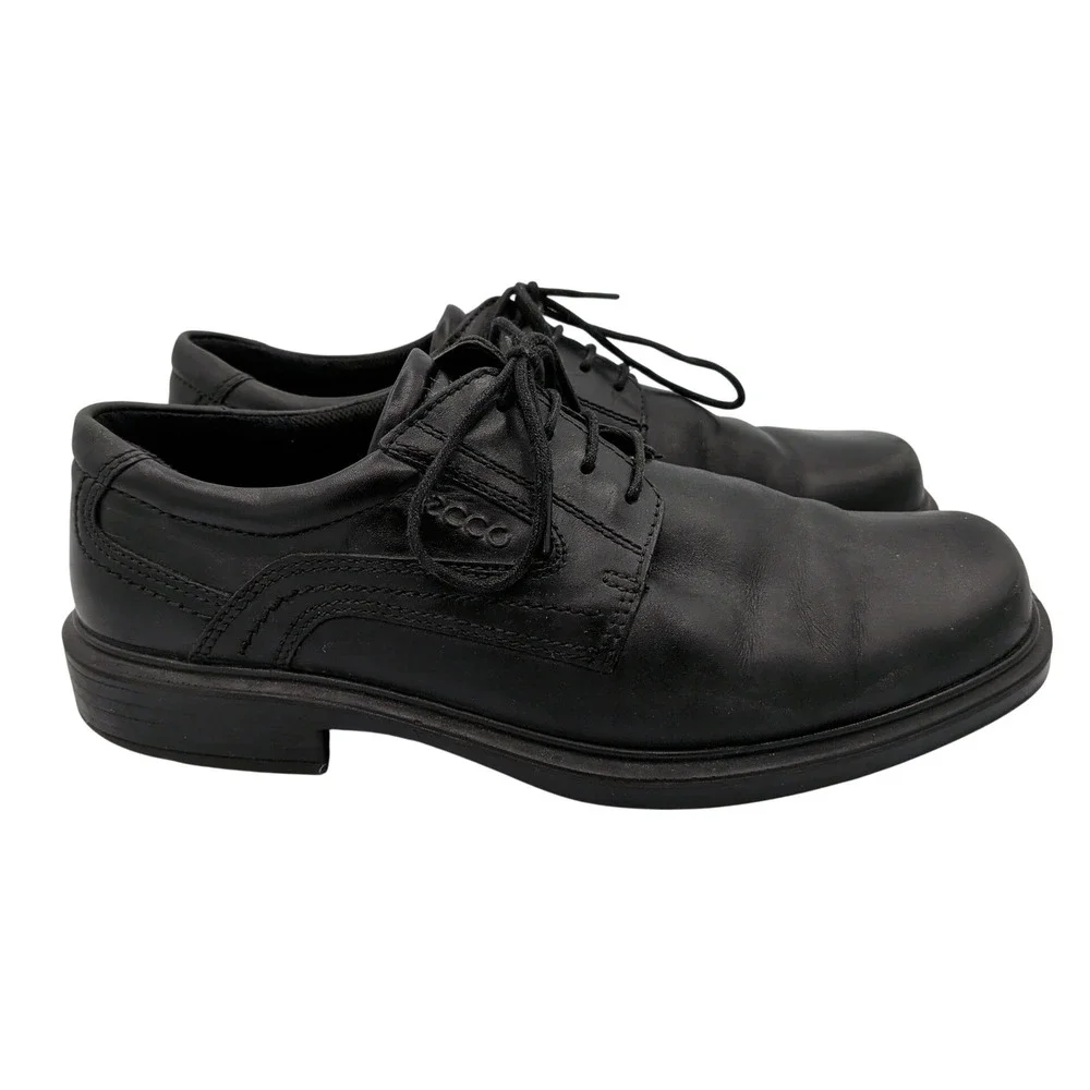 ECCO Helsinki Mens Black Leather Derby Oxford Shoes Square Toe EU 41 US 7-7.5